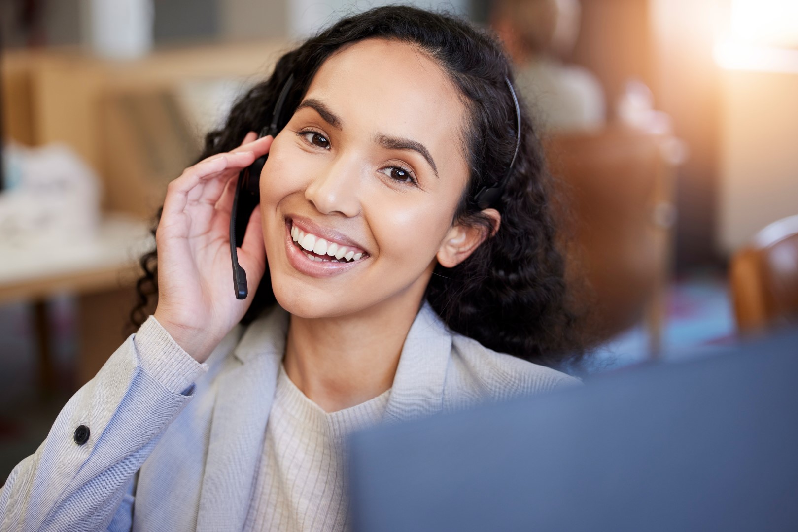 Woman wearing headset